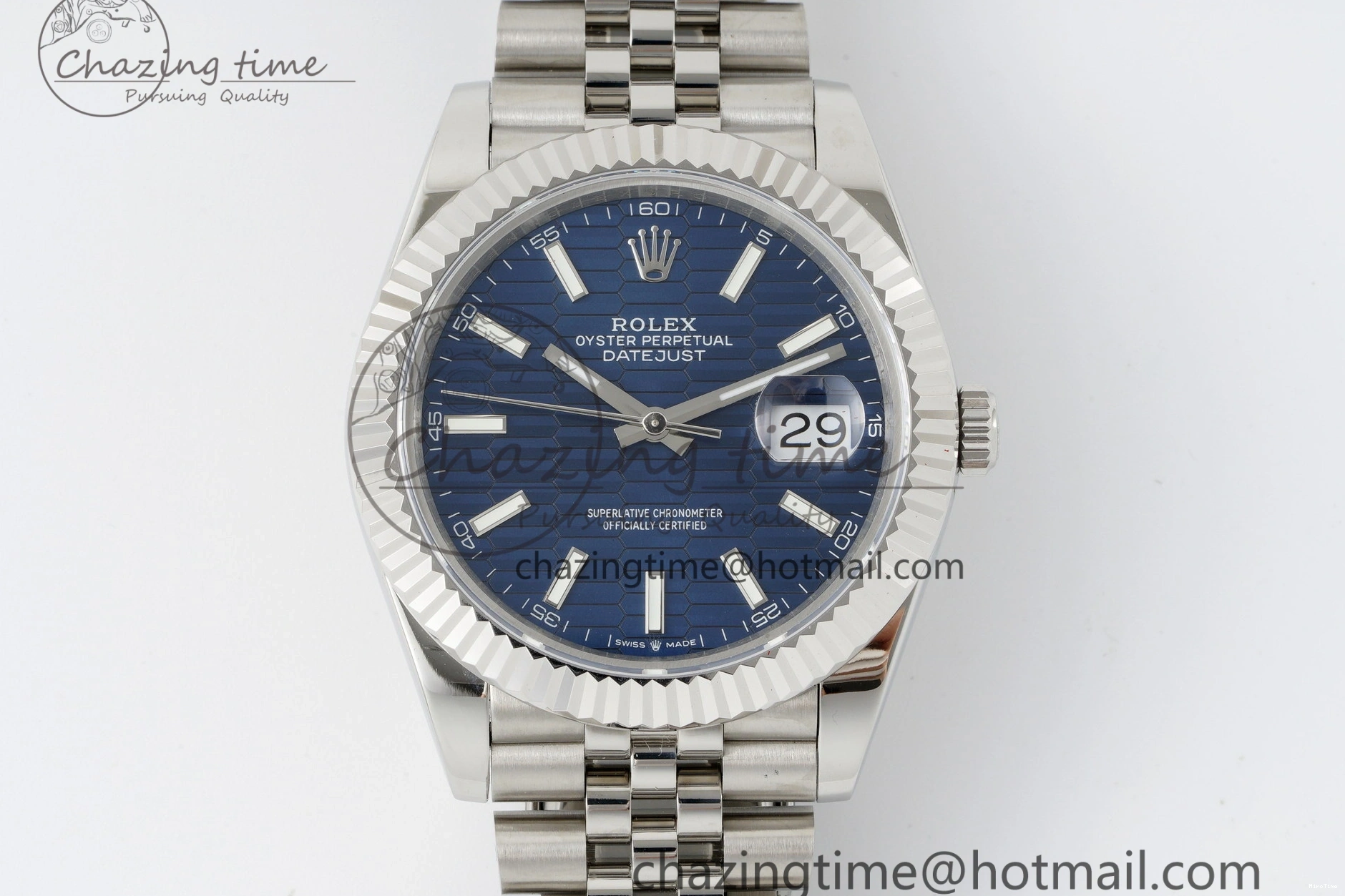 MiroTime 0415 TopPick DateJust 41 SS JDF 904L Steel Blue Textured Dial on Jubilee Bracelet VR3235 V 2235